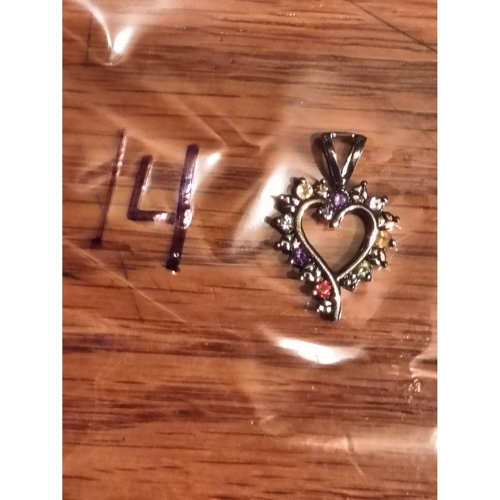 Multicolor Rhinestone Heart Pendant Charm Silver Tone Open Design Love Theme